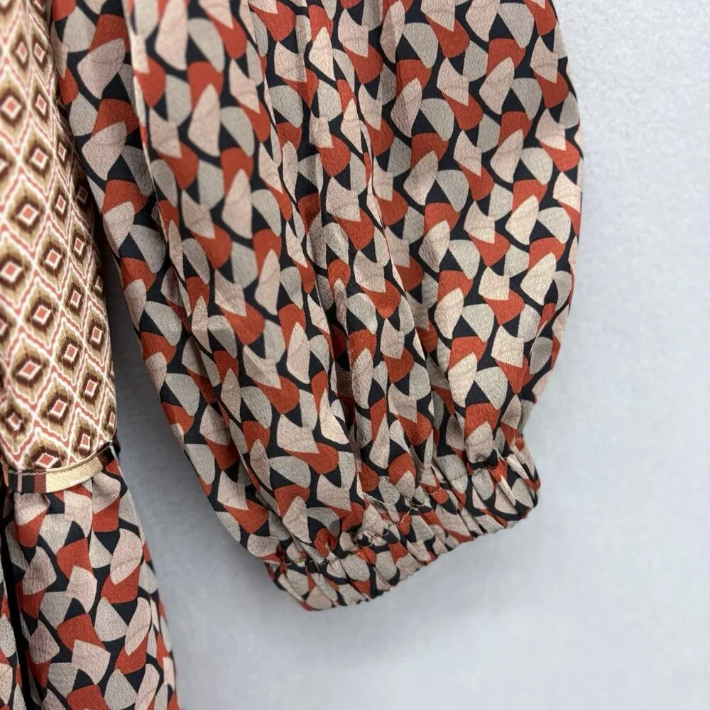 Hailey & Co Geometric Brown & Orange Tiered Ruffle Dress SZ 3XL Boho, Peasant - Picture 5 of 12